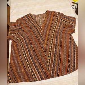 SHEIN Brown and Orange Patterned Blouse